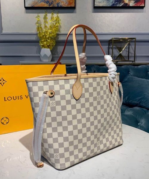 1:1 Replica Louis Vuitton LV Neverfull MM Damier Azur Canvas Luxury Bag For Women N41605 - 12.2in/31cm