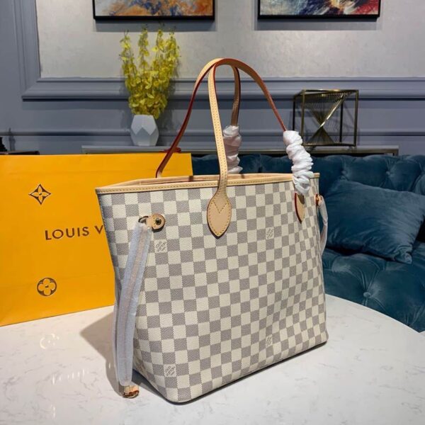 1:1 Replica Louis Vuitton LV Neverfull MM Damier Azur Canvas Luxury Bag For Women N41605 - 12.2in/31cm