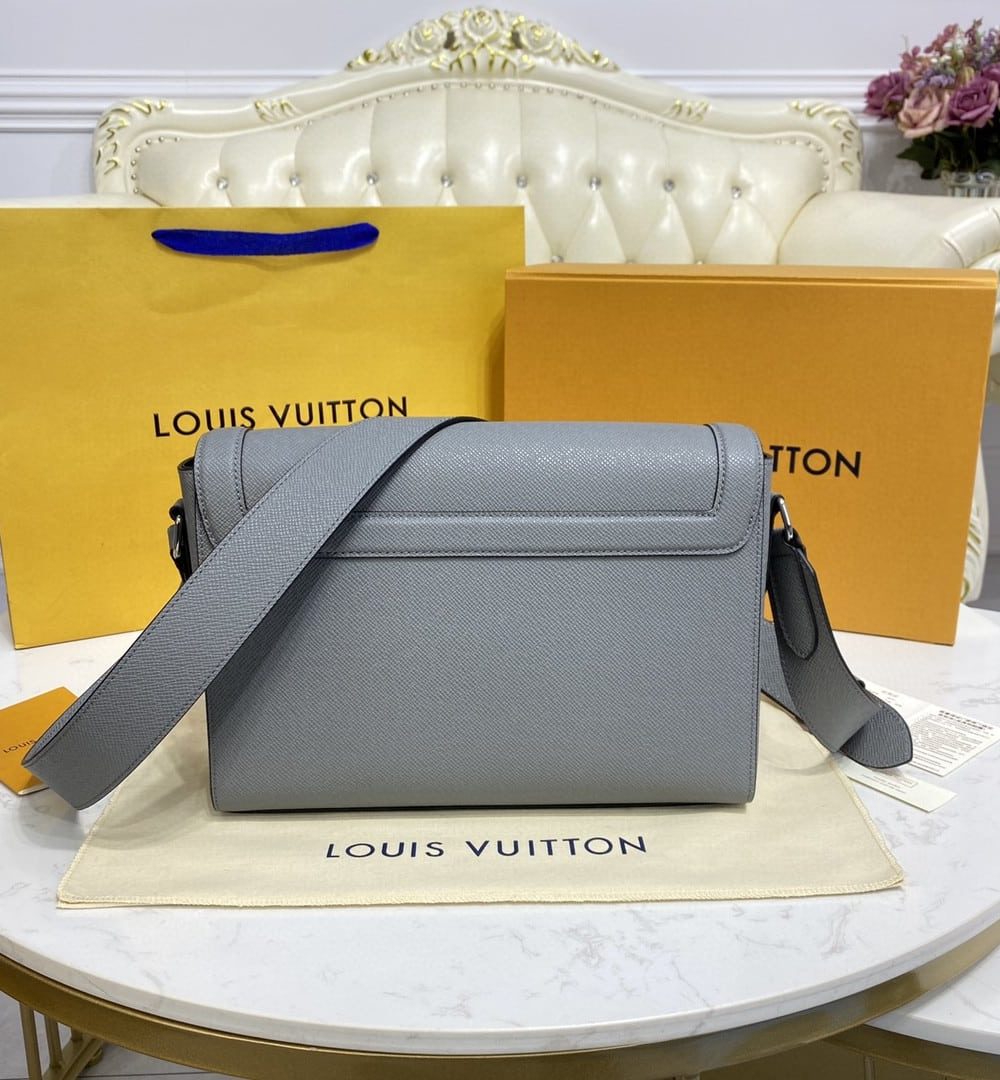 1:1 Replica Louis Vuitton LV New Flap Messenger Taiga Grey Unique Bag For Men M30808 - 11.1in/28.3cm