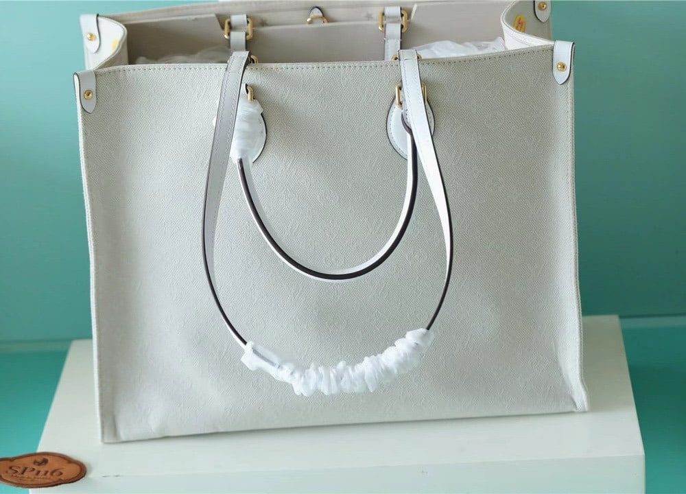 1:1 Replica Louis Vuitton LV Onthego GM Monogram Giant And Raffia White/ Yellow Luxury Bag For Women M20815 - 41cm/16.1in