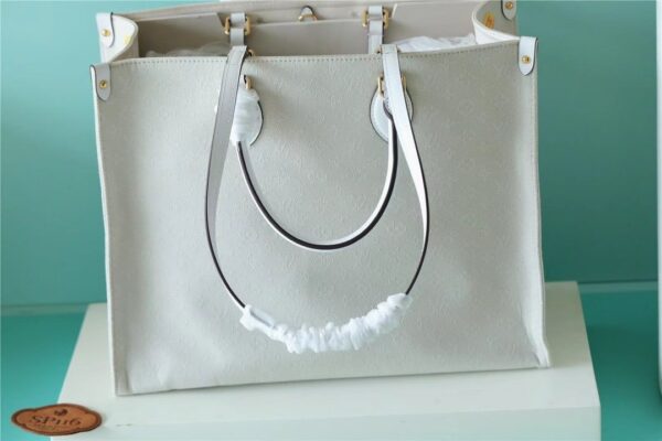 1:1 Replica Louis Vuitton LV Onthego GM Monogram Giant And Raffia White/ Yellow Luxury Bag For Women M20815 - 41cm/16.1in
