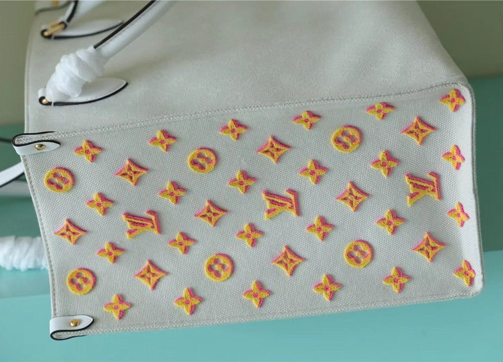 1:1 Replica Louis Vuitton LV Onthego GM Monogram Giant And Raffia White/ Yellow Luxury Bag For Women M20815 - 41cm/16.1in