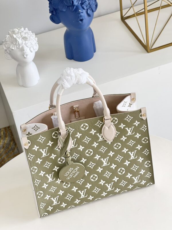 1:1 Replica Louis Vuitton LV Onthego MM Monogram Empreinte Khaki Green Luxury Bag For Women M46060 - 35cm