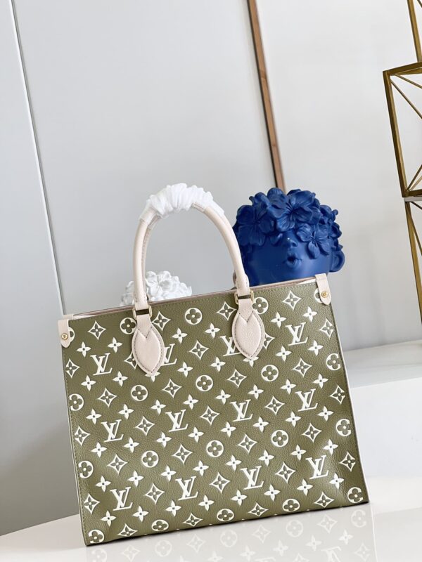 1:1 Replica Louis Vuitton LV Onthego MM Monogram Empreinte Khaki Green Luxury Bag For Women M46060 - 35cm