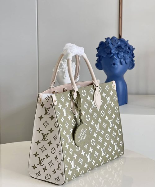 1:1 Replica Louis Vuitton LV Onthego MM Monogram Empreinte Khaki Green Luxury Bag For Women M46060 - 35cm