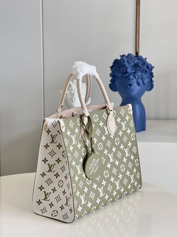 1:1 Replica Louis Vuitton LV Onthego MM Monogram Empreinte Khaki Green Luxury Bag For Women M46060 - 35cm