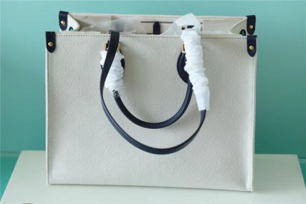 1:1 Replica Louis Vuitton LV Onthego MM Monogram Giant And Raffia White/ Black Luxury Bag For Women - 35cm/13.8in