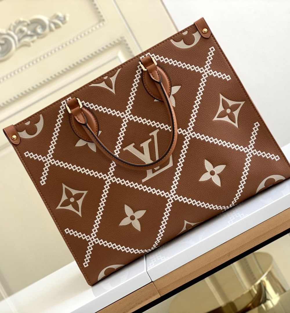 1:1 Replica Louis Vuitton LV Onthego MM Monogram Empreinte Arizona Brown Luxury Bag For Women M46015 - 13.8in/35cm