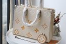 1:1 Replica Louis Vuitton LV OnTheGo MM Monogram Empreinte Cream Luxury Bag For Women M45717 - 13.8in/35cm