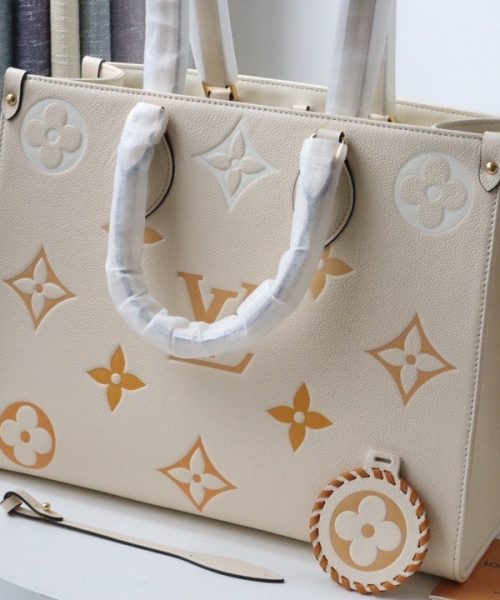 1:1 Replica Louis Vuitton LV OnTheGo MM Monogram Empreinte Cream Luxury Bag For Women M45717 - 13.8in/35cm