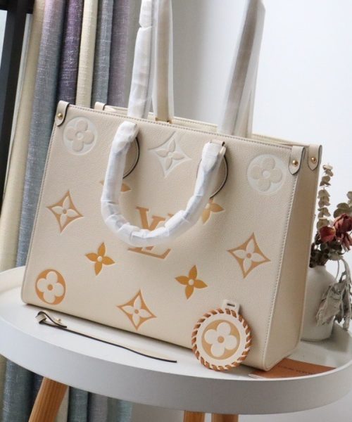 1:1 Replica Louis Vuitton LV OnTheGo MM Monogram Empreinte Cream Luxury Bag For Women M45717 - 13.8in/35cm