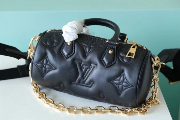 1:1 Replica Louis Vuitton LV Papillon BB Bubblegram Leather Black Luxry Bag For Women M59800 - 20cm