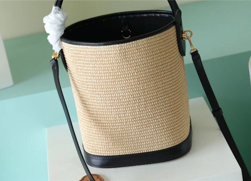 1:1 Replica Louis Vuitton LV Petit Bucket Raffia Black Luxury Bag For Women M59961 - 9.4in/24cm
