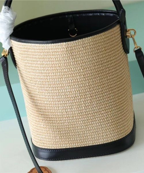1:1 Replica Louis Vuitton LV Petit Bucket Raffia Black Luxury Bag For Women M59961 - 9.4in/24cm