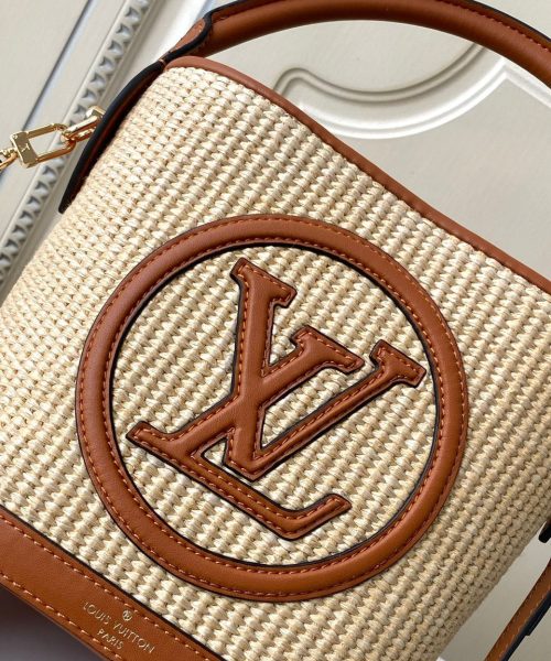 1:1 Replica Louis Vuitton LV Petit Bucket Raffia Caramel Brown Luxury Bag For Women M59961 - 9.4in/24cm