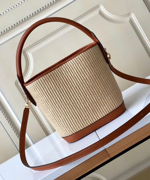 1:1 Replica Louis Vuitton LV Petit Bucket Raffia Caramel Brown Luxury Bag For Women M59961 - 9.4in/24cm