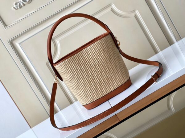 1:1 Replica Louis Vuitton LV Petit Bucket Raffia Caramel Brown Luxury Bag For Women M59961 - 9.4in/24cm