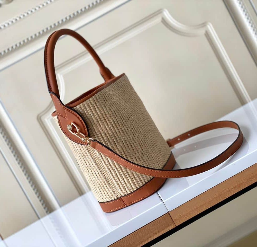 1:1 Replica Louis Vuitton LV Petit Bucket Raffia Caramel Brown Luxury Bag For Women M59961 - 9.4in/24cm