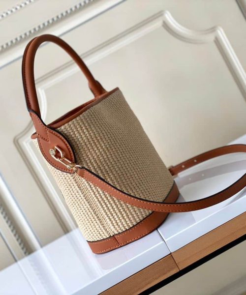 1:1 Replica Louis Vuitton LV Petit Bucket Raffia Caramel Brown Luxury Bag For Women M59961 - 9.4in/24cm