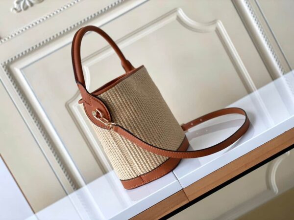 1:1 Replica Louis Vuitton LV Petit Bucket Raffia Caramel Brown Luxury Bag For Women M59961 - 9.4in/24cm