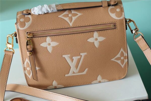 1:1 Replica Louis Vuitton LV Pochette Metis Monogram Empreinte Arizona Brown / Creme Beige Luxury Bag For Women M46018 - 9.8n/25cm