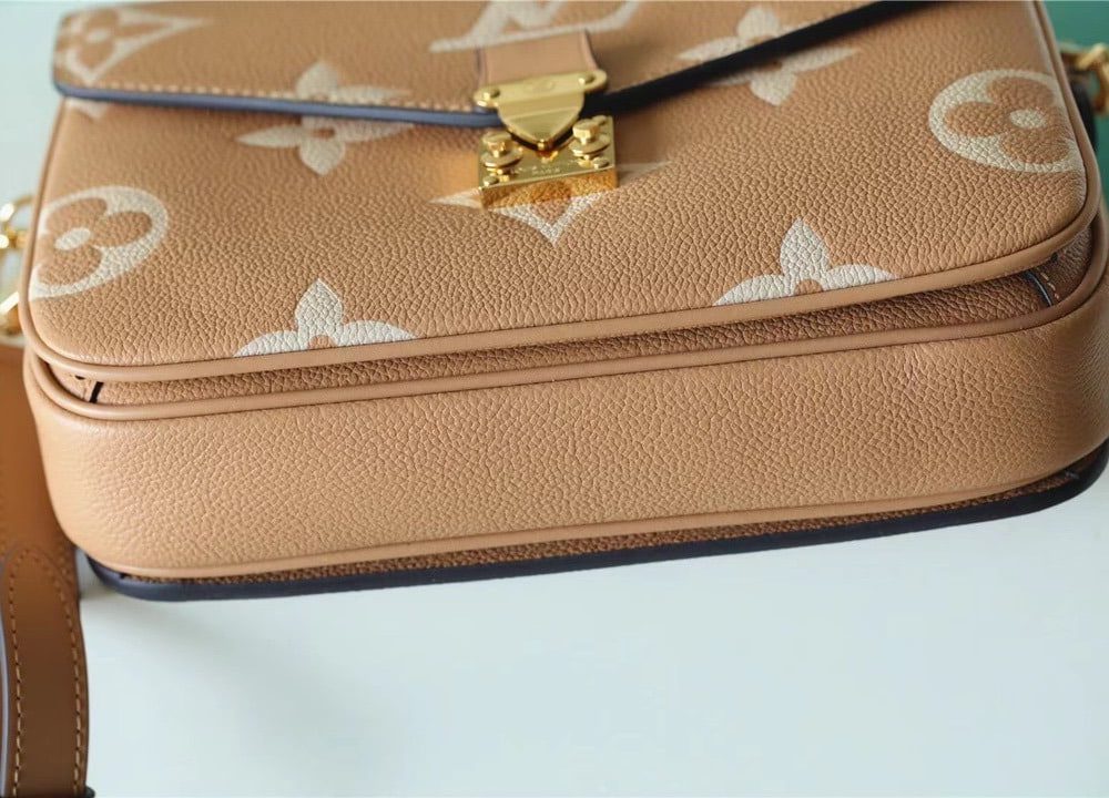 1:1 Replica Louis Vuitton LV Pochette Metis Monogram Empreinte Arizona Brown / Creme Beige Luxury Bag For Women M46018 - 9.8n/25cm