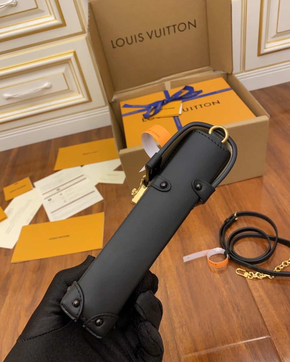 1:1 Replica Louis Vuitton LV Pochette Trunk Verticale Monogram Canvas Black Luxury Bag For Women M63913 - 6.9in/18cm