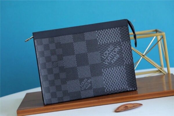 1:1 Replica Louis Vuitton LV Pochette Voyage MM Damier Graphite 3D Canvas Grey Unique Bag For Men N60444 - 27cm