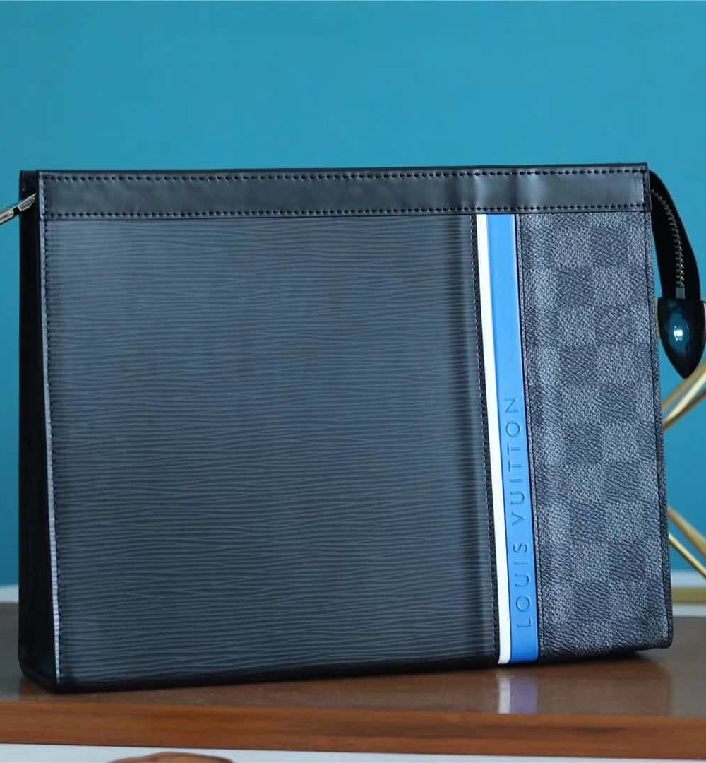 1:1 Replica Louis Vuitton LV Pochette Voyage MM Epi Damier Graphite Canvas Black Unique Bag For Men M56827 - 27cm