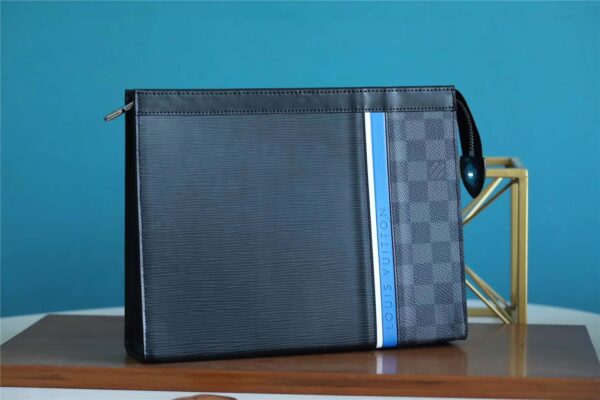 1:1 Replica Louis Vuitton LV Pochette Voyage MM Epi Damier Graphite Canvas Black Unique Bag For Men M56827 - 27cm