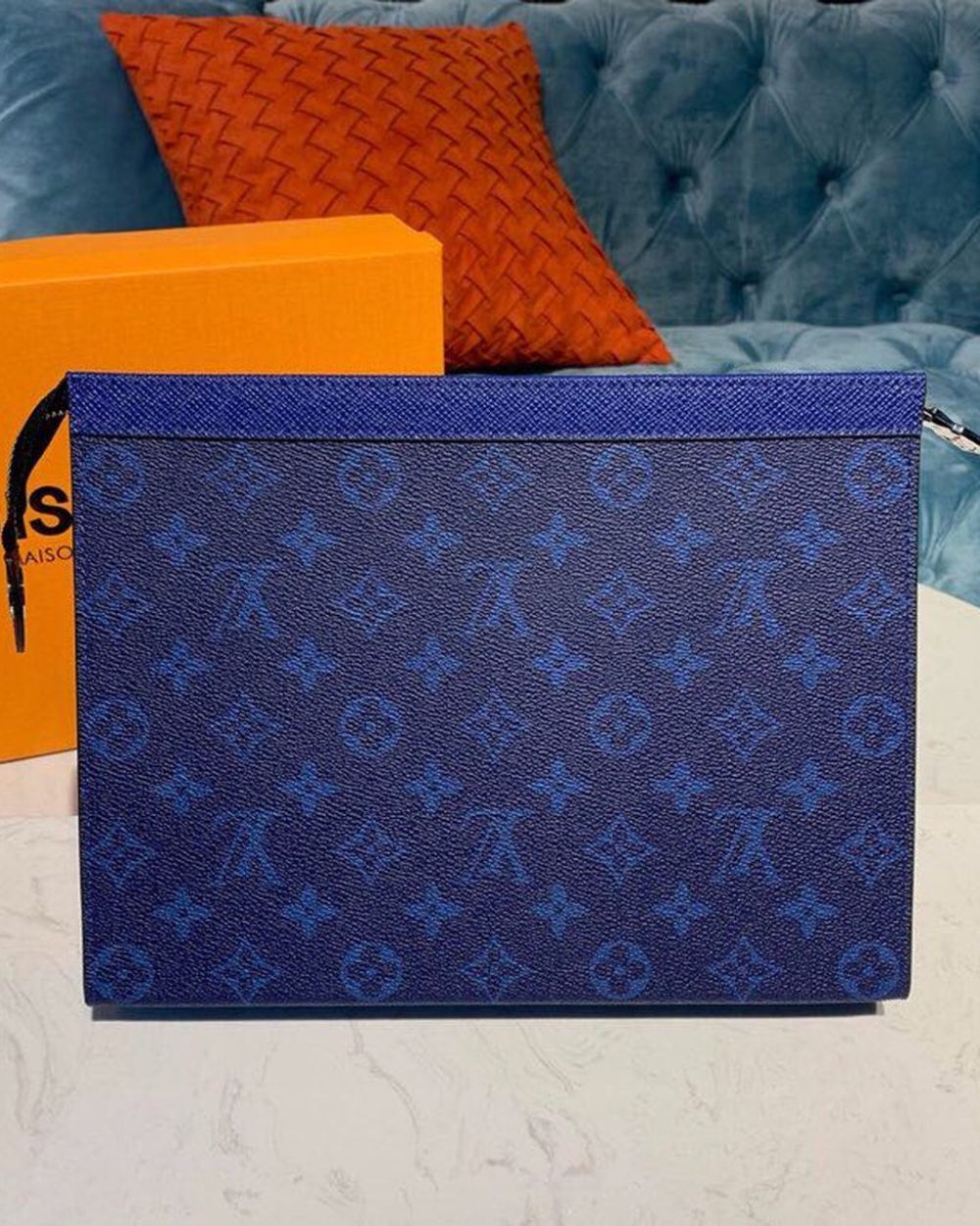 1:1 Replica Louis Vuitton LV Pochette Voyage MM Monogram Eclipse Canvas Pacific Blue Unique Bag For Men M30423 - 10.6in/27cm