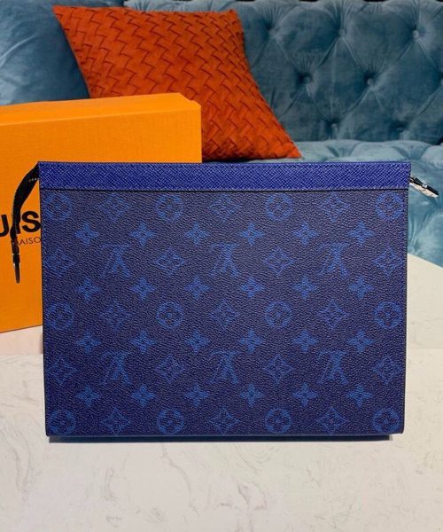 1:1 Replica Louis Vuitton LV Pochette Voyage MM Monogram Eclipse Canvas Pacific Blue Unique Bag For Men M30423 - 10.6in/27cm