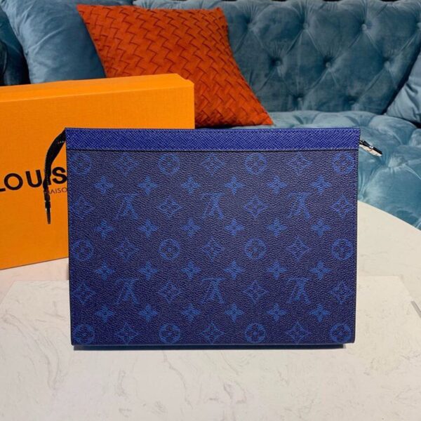 1:1 Replica Louis Vuitton LV Pochette Voyage MM Monogram Eclipse Canvas Pacific Blue Unique Bag For Men M30423 - 10.6in/27cm