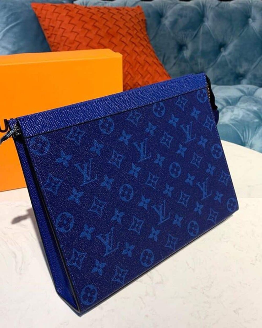 1:1 Replica Louis Vuitton LV Pochette Voyage MM Monogram Eclipse Canvas Pacific Blue Unique Bag For Men M30423 - 10.6in/27cm