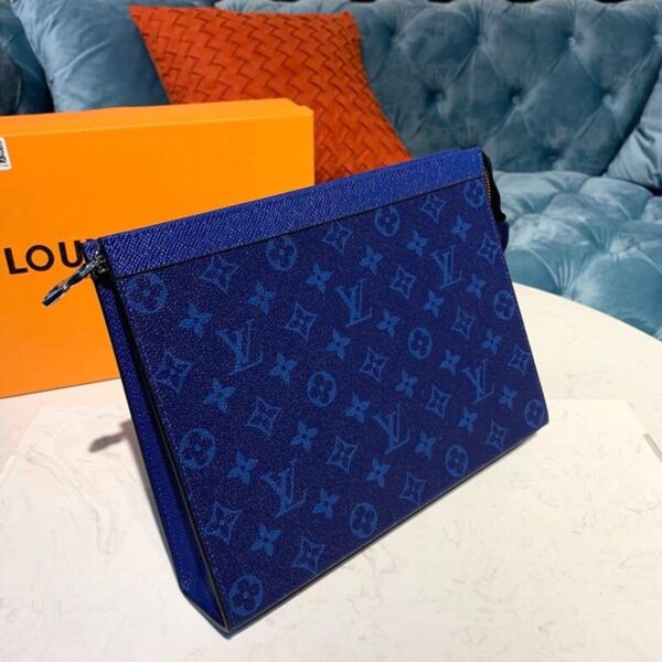 1:1 Replica Louis Vuitton LV Pochette Voyage MM Monogram Eclipse Canvas Pacific Blue Unique Bag For Men M30423 - 10.6in/27cm