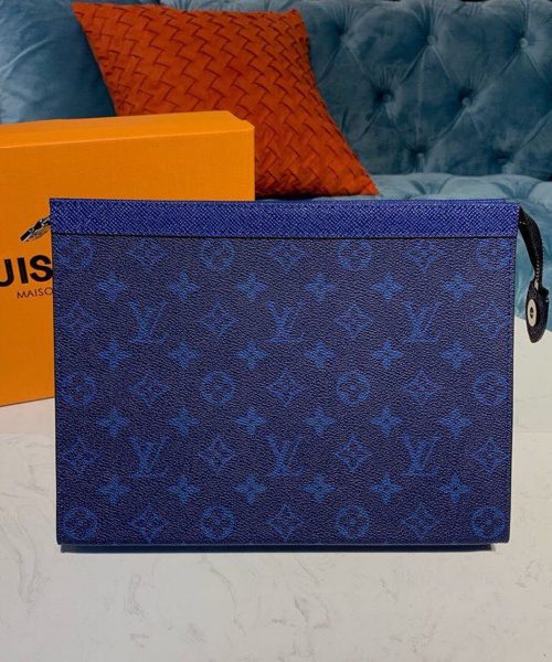 1:1 Replica Louis Vuitton LV Pochette Voyage MM Monogram Eclipse Canvas Pacific Blue Unique Bag For Men M30423 - 10.6in/27cm