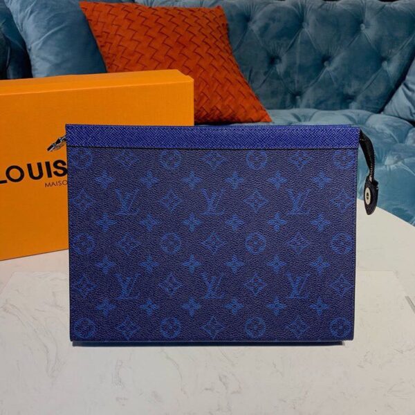 1:1 Replica Louis Vuitton LV Pochette Voyage MM Monogram Eclipse Canvas Pacific Blue Unique Bag For Men M30423 - 10.6in/27cm