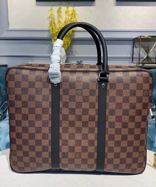 1:1 Replica Louis Vuitton LV Porte-Documents Voyage PM Damier Ebene Canvas Luxury Bag For Women N41466 - 14.6in/37cm