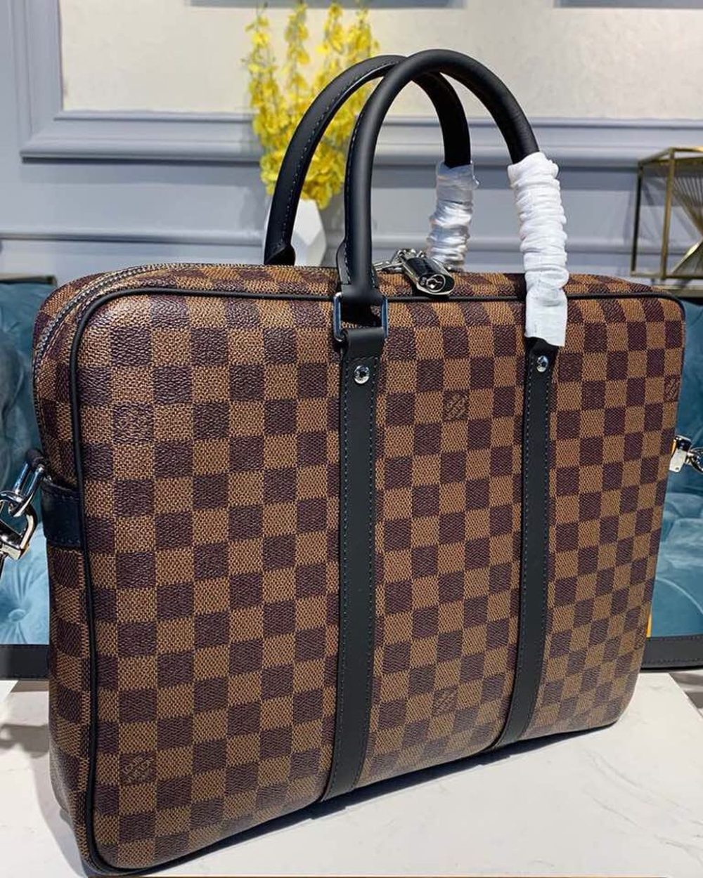 1:1 Replica Louis Vuitton LV Porte-Documents Voyage PM Damier Ebene Canvas Luxury Bag For Women N41466 - 14.6in/37cm