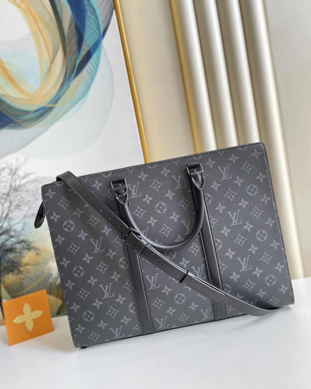 1:1 Replica Louis Vuitton LV Sac Plat Horizontal Zippe Monogram Eclipse Unique Bag For Men M45265 - 15.4in/39cm