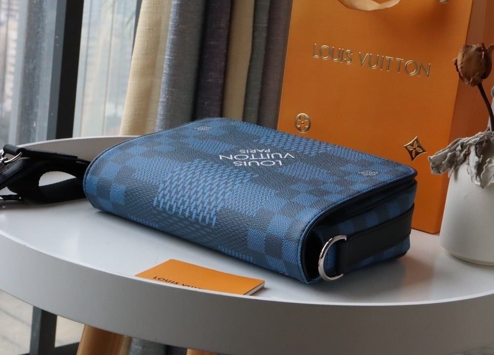 1:1 Replica Louis Vuitton LV Studio Messenger Damier Graphite Blue Unique Bag For Men N50026 - 9.3in/25.3cm