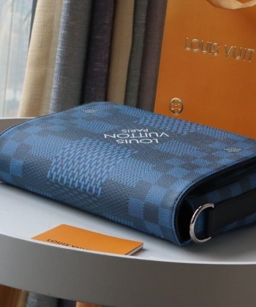 1:1 Replica Louis Vuitton LV Studio Messenger Damier Graphite Blue Unique Bag For Men N50026 - 9.3in/25.3cm