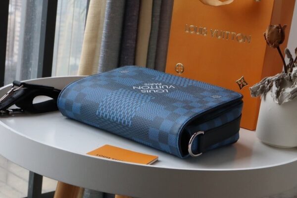 1:1 Replica Louis Vuitton LV Studio Messenger Damier Graphite Blue Unique Bag For Men N50026 - 9.3in/25.3cm