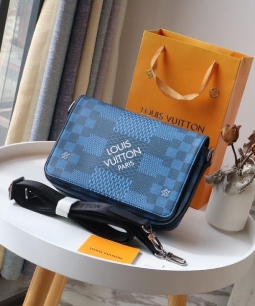 1:1 Replica Louis Vuitton LV Studio Messenger Damier Graphite Blue Unique Bag For Men N50026 - 9.3in/25.3cm