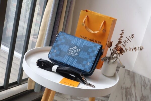1:1 Replica Louis Vuitton LV Studio Messenger Damier Graphite Blue Unique Bag For Men N50026 - 9.3in/25.3cm