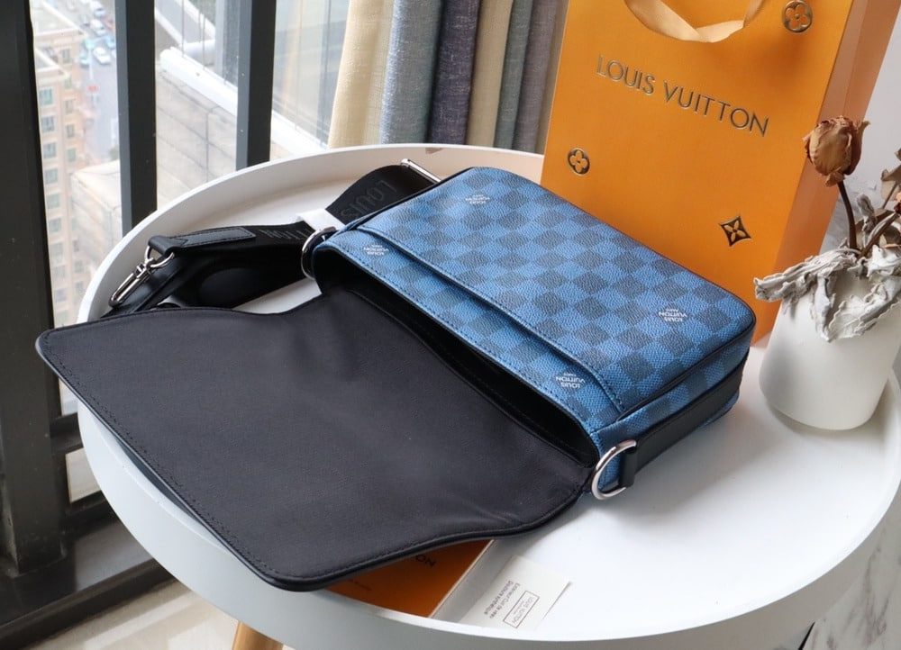 1:1 Replica Louis Vuitton LV Studio Messenger Damier Graphite Blue Unique Bag For Men N50026 - 9.3in/25.3cm