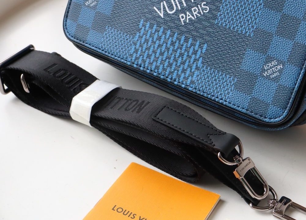 1:1 Replica Louis Vuitton LV Studio Messenger Damier Graphite Blue Unique Bag For Men N50026 - 9.3in/25.3cm