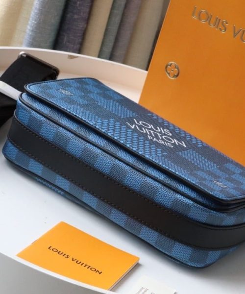 1:1 Replica Louis Vuitton LV Studio Messenger Damier Graphite Blue Unique Bag For Men N50026 - 9.3in/25.3cm