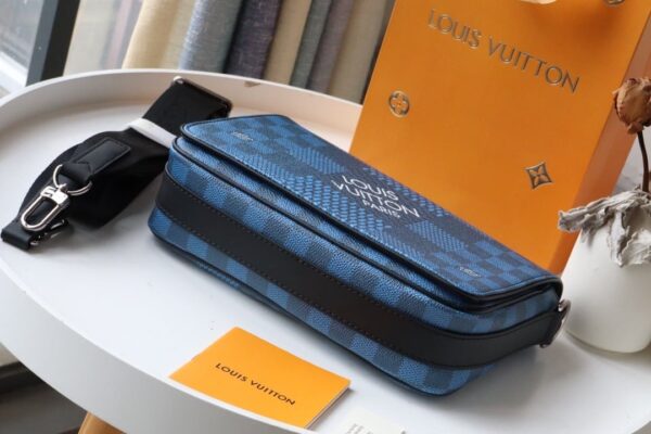 1:1 Replica Louis Vuitton LV Studio Messenger Damier Graphite Blue Unique Bag For Men N50026 - 9.3in/25.3cm