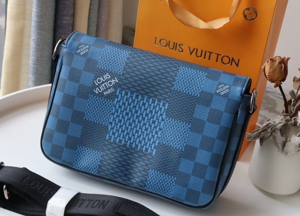 1:1 Replica Louis Vuitton LV Studio Messenger Damier Graphite Blue Unique Bag For Men N50026 - 9.3in/25.3cm